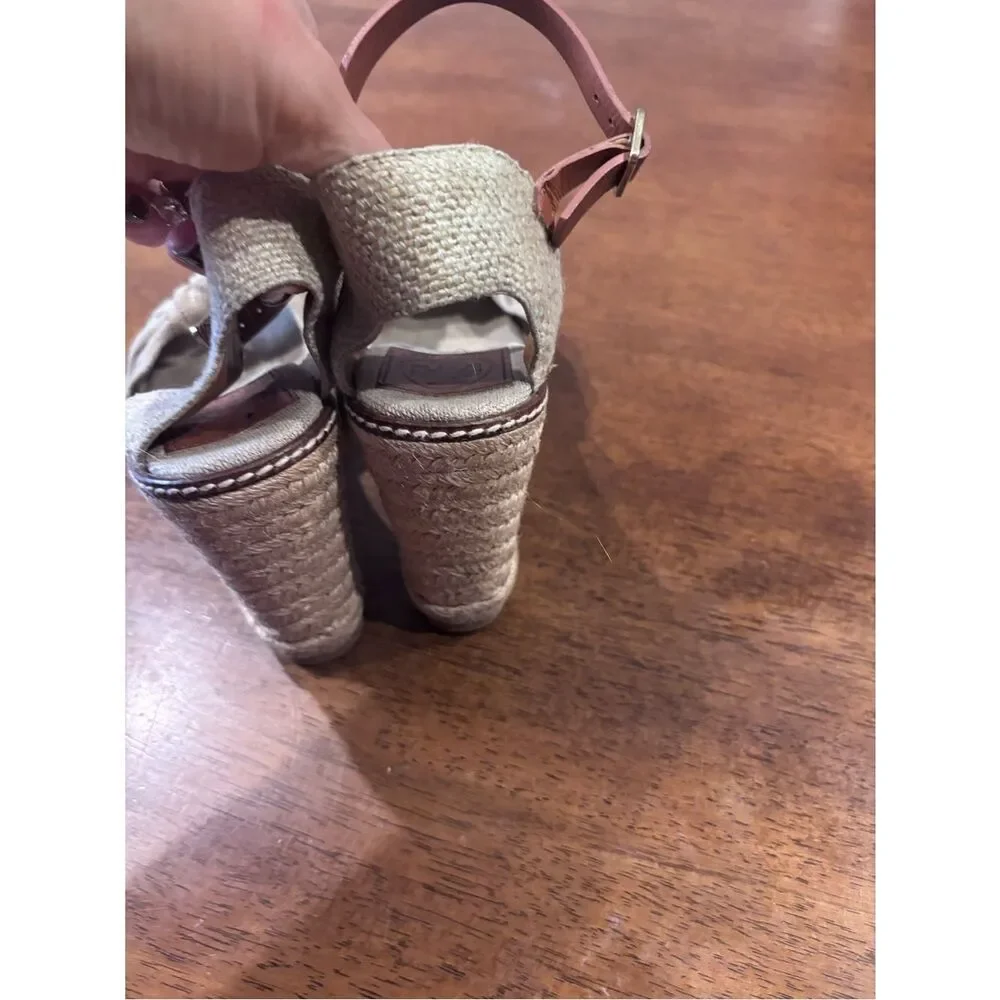 Tory Burch Boho Chic Tan & Natural Knotted Espadrille Wedge Sandals